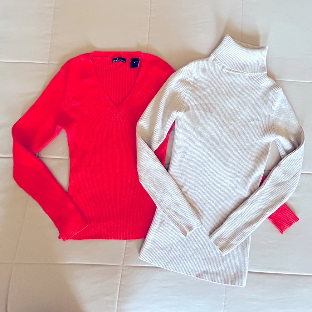 Moda International by Victoria Secret Ribbed Fitted Sweaters Orange |Cream Small